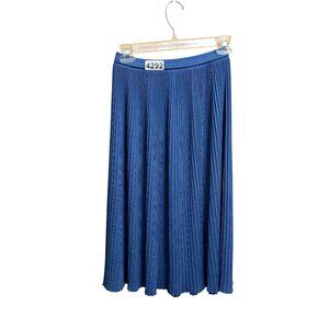 Lui Chantant Women's Midi Skirt Blue Sweater Knit Pleated Flowy Elastic Waist